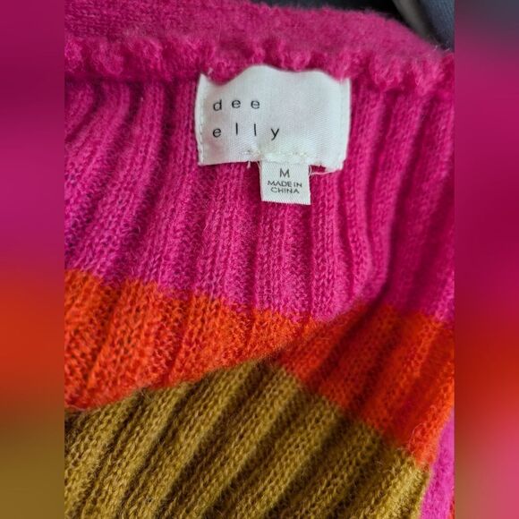 Dee Elly Pink green orange Knit Open Front button Cardigan medium - Picture 8 of 8